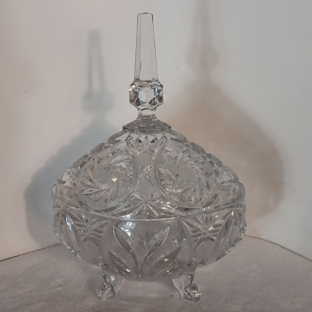 Vtg. Crystal Footed Compote/Candy Covered Candy Dish w/Prism